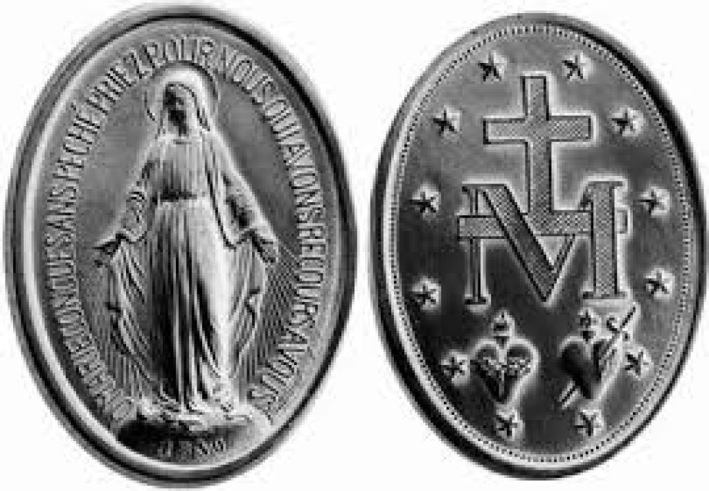 Front and back of a silver miraculous medal